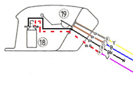 My crude revision of the color wire diagram to show the change in wire colors in this harness section